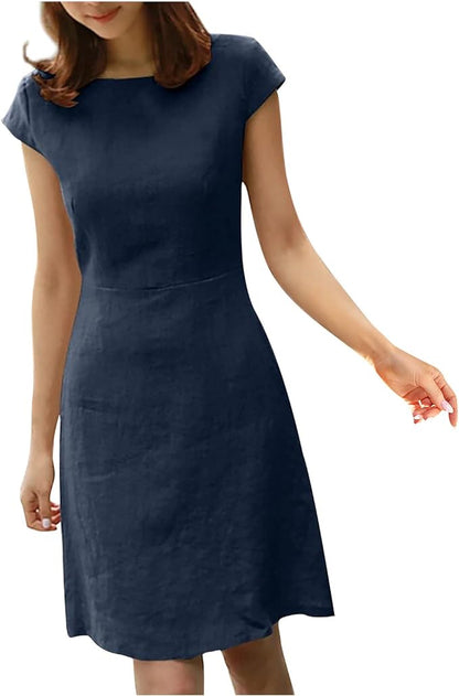 CM | Vestido monocolor de algodón y lino