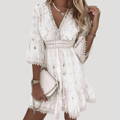 CM | Ladies Bordado Boho Verano Mini Vestido de Playa