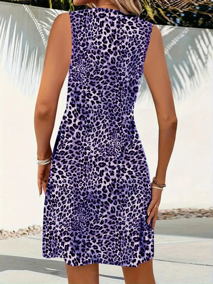 CM | Mini vestido sin mangas con cuello en V de leopardo