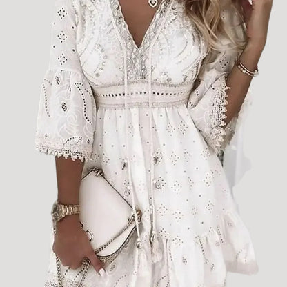 CM | Ladies Bordado Boho Verano Mini Vestido de Playa