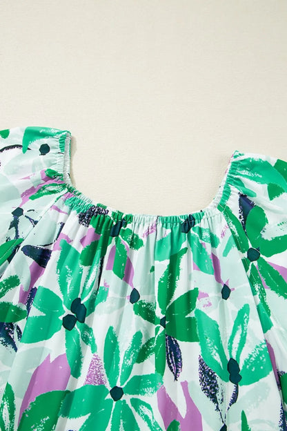 CM | Estampado floral Escote cuadrado fruncido Minivestido holgado