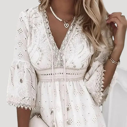 CM | Ladies Bordado Boho Verano Mini Vestido de Playa