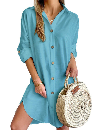 CM | vestido camisero de manga larga con solapa monocolor