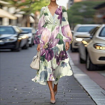CM | Vestido midi único con estampado floral y escote en V