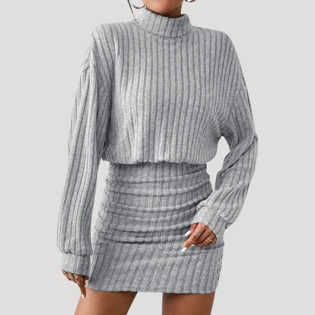 CM | Minivestido de cuello alto de punto elástico para mujer