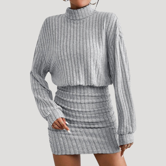 CM | Minivestido de cuello alto de punto elástico para mujer