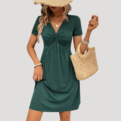 CM | Mini vestido de verano de manga corta con cierre giratorio para mujer
