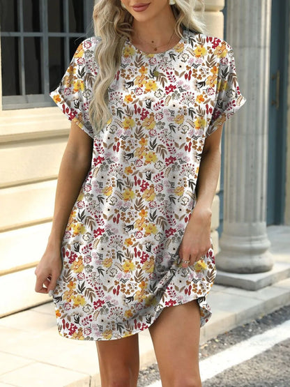 CM | Mini vestido manga corta cuello redondo estampado