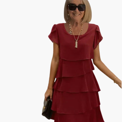 CM | Vestido midi floral de mujer con mangas cortas y capas escalonadas