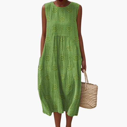 CM | Vestido midi de verano sin mangas para mujer con bolsillos laterales