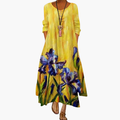 CM | Vestido maxi de verano para mujer con mangas largas y estampado floral