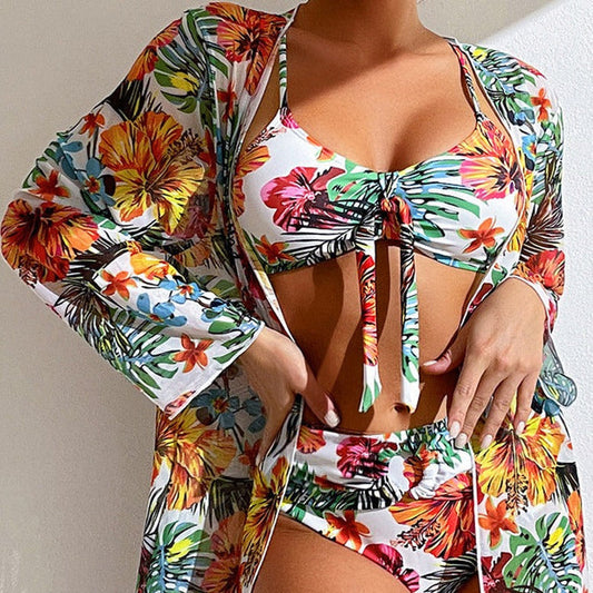 CM | Bikini floral de 3 piezas con toldo