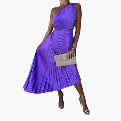 CM | Vestido midi de mujer con un hombro y dobladillo asimétrico