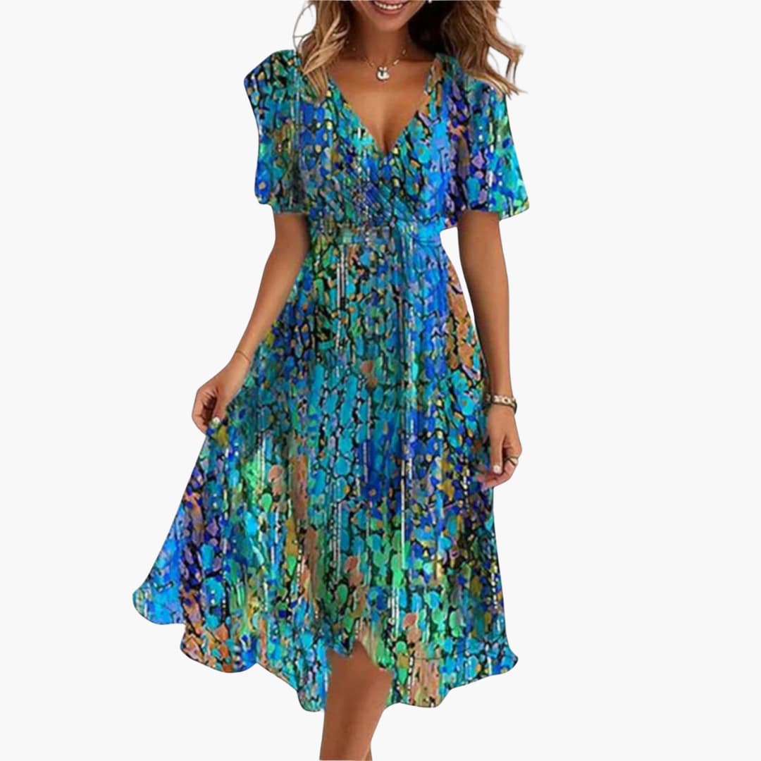 CM | Vestido midi de verano para mujer con bajo alto y escote en V