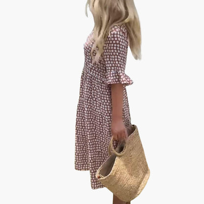 CM | Vestido midi de verano para mujer con estampado de lunares en capas