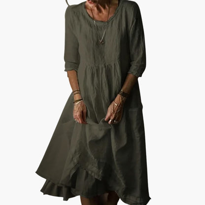 CM | Vestido midi de verano para mujer con mangas 3/4 y pliegues