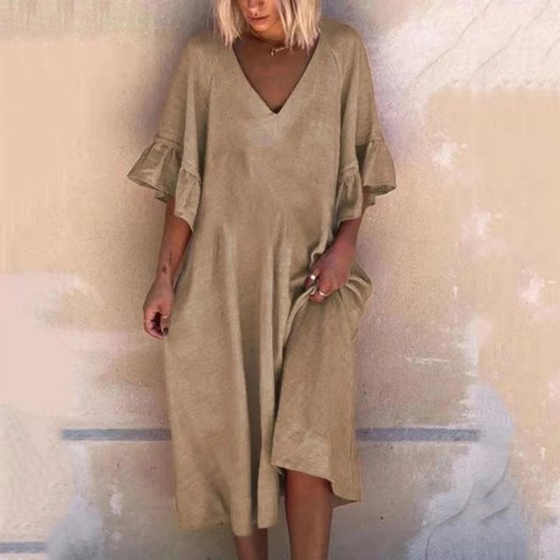 CM | Vestido monocolor con mangas de volantes