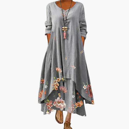 CM | Vestido maxi de verano para mujer con mangas largas y estampado floral