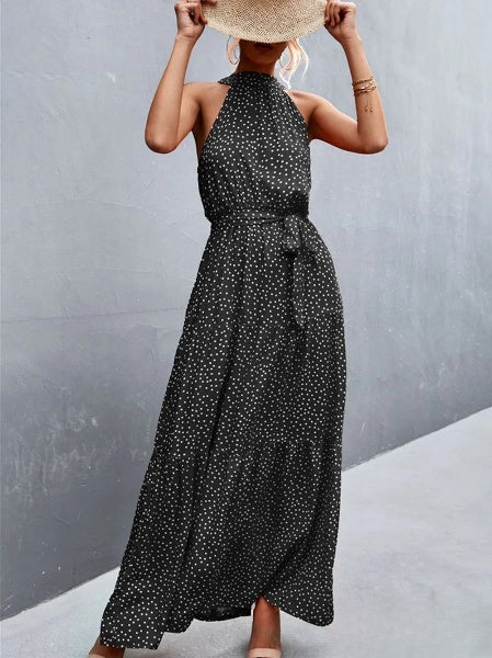 CM | Vestido mono de tirantes y escote halterneck con estampado de lunares ondulados