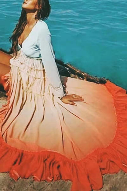 CM | Vestido largo con degradado y volantes