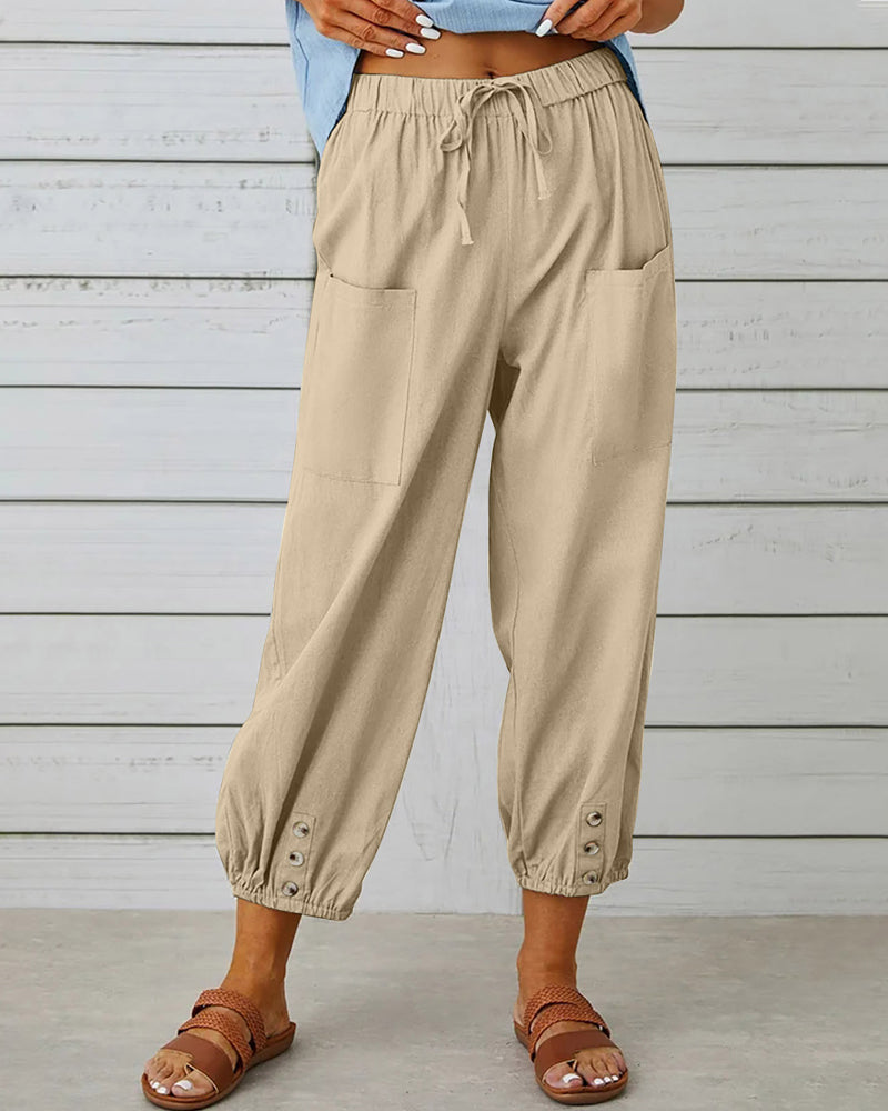 CM | Cómodo pantalón cargo con cordón y botones