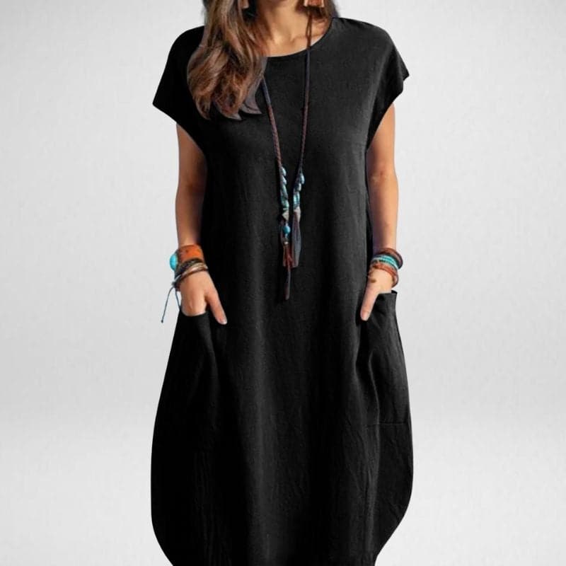 CM | Vestido largo de mujer - Corte relajado - Mezcla transpirable - Manga corta - Con bolsillos