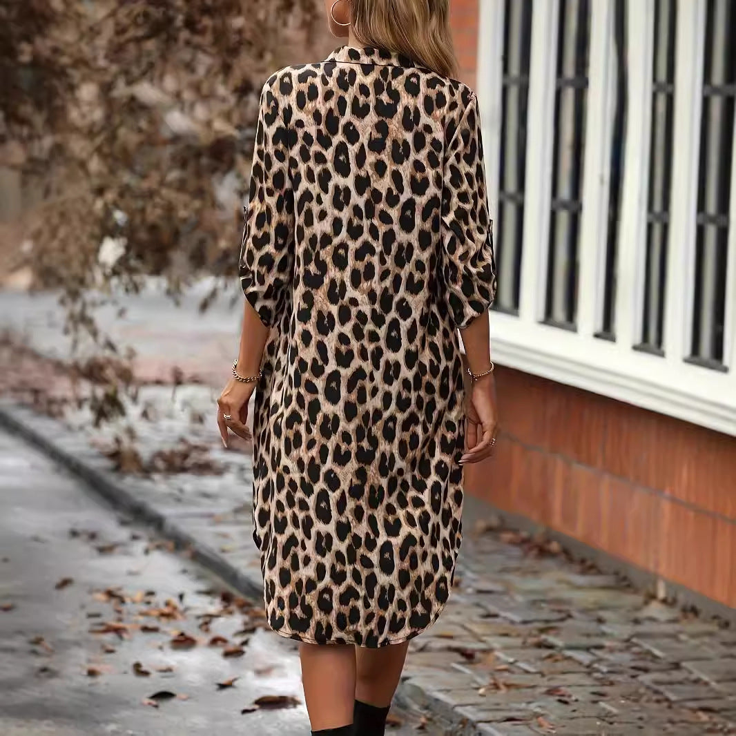 CM | Leopard Print Beach Cover-up V-Neck Robe Holiday Bikini Dress