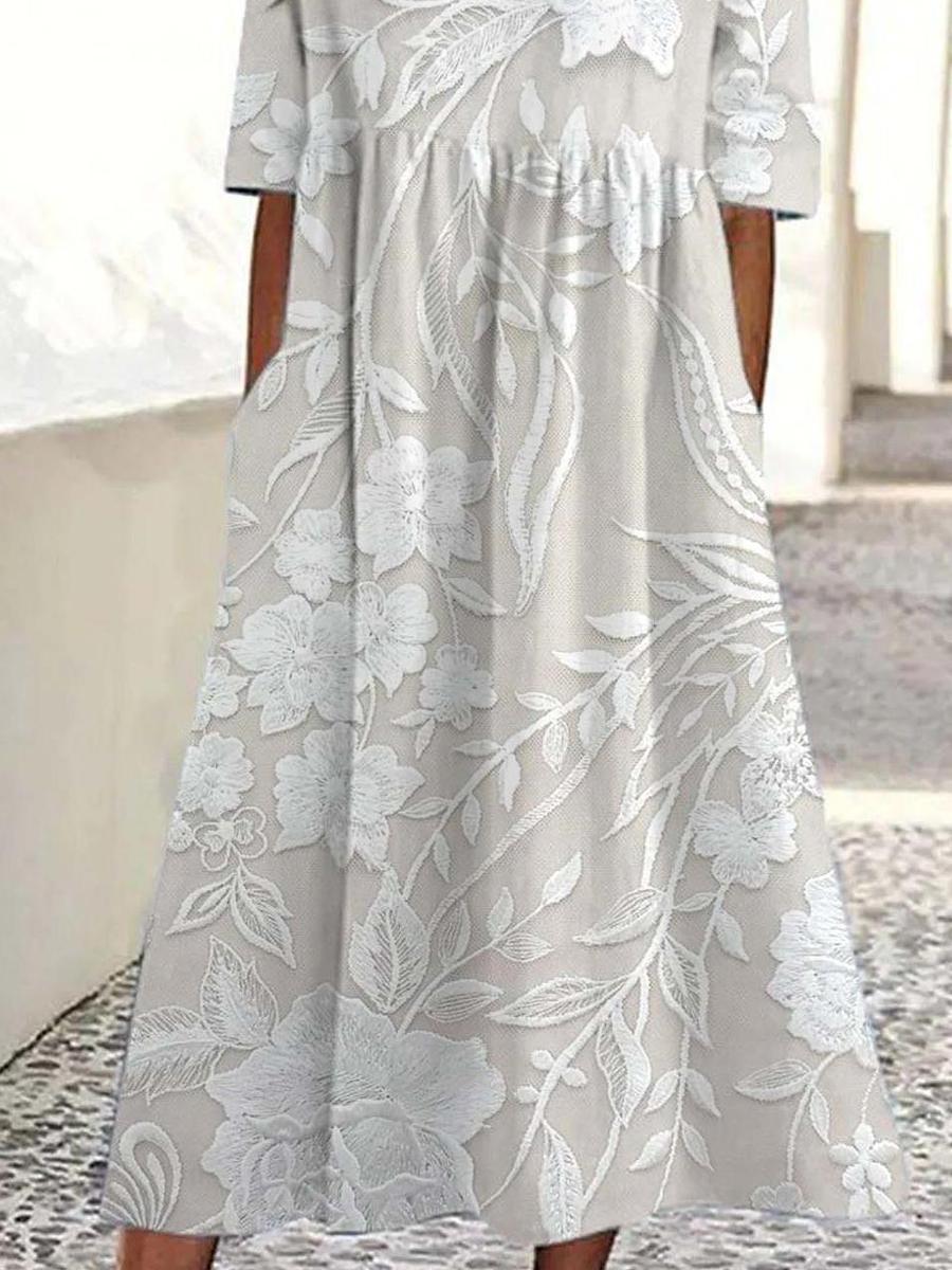 CM | Vestido largo floral atemporal con mangas 3/4