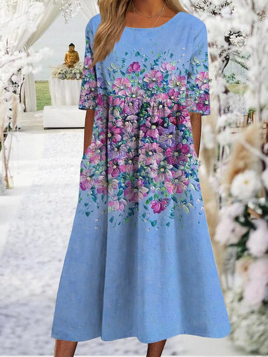 CM | flor de color degradado serie en forma de X a-hem suelta vestido largo más tamaño WL98