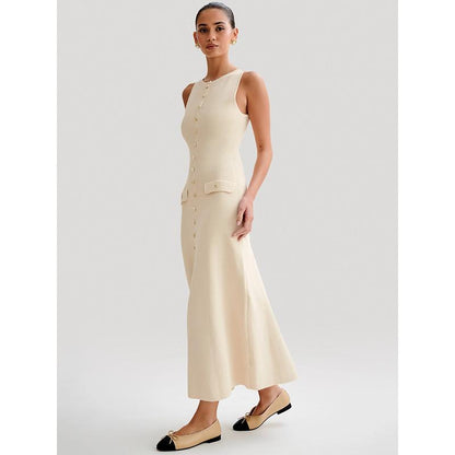 CM | Elegante maxi vestido abotonado sin mangas para mujer