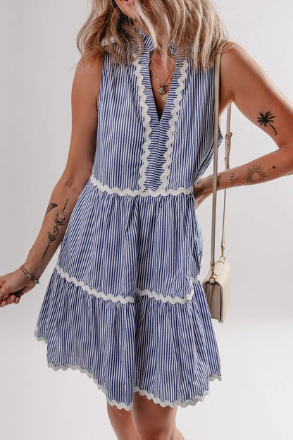 CM | Stripe Mini vestido sin mangas y con escote de pico