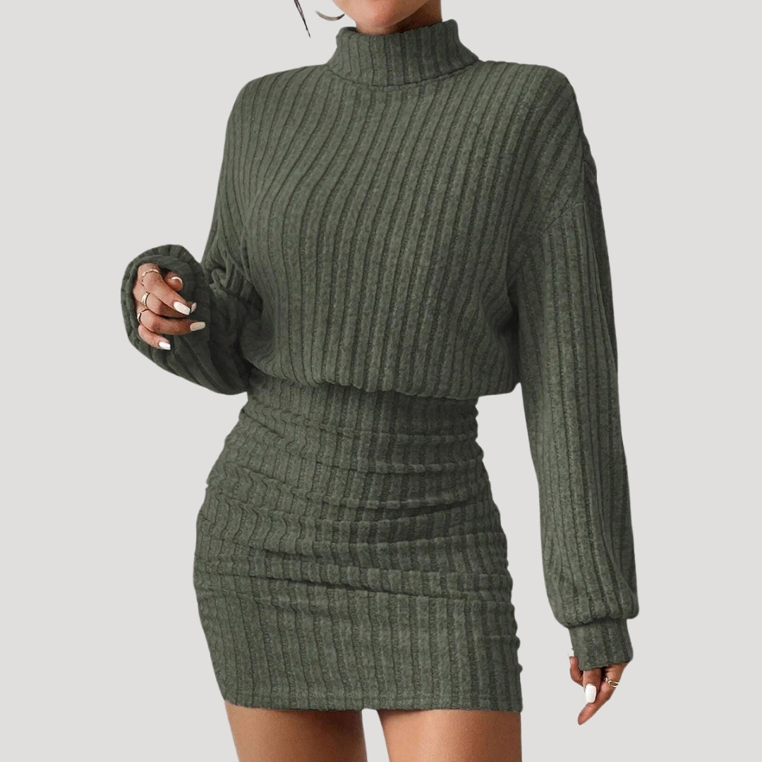 CM | Minivestido de cuello alto de punto elástico para mujer