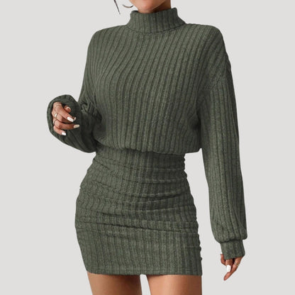 CM | Minivestido de cuello alto de punto elástico para mujer
