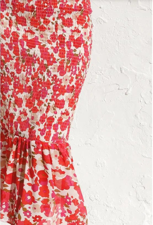 CM | Vestido midi de mujer - Escote en pico - Mangas globo - Dobladillo fruncido - Silueta entallada