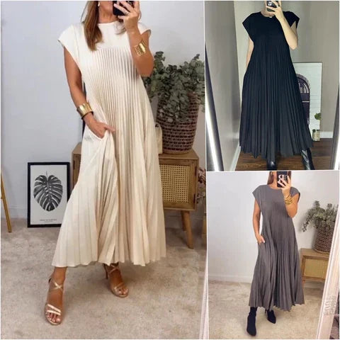 CM | Vestido plisado sencillo de señora monocolor