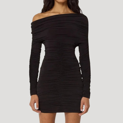 CM | Minivestido bodycon de mujer sin hombros con volantes