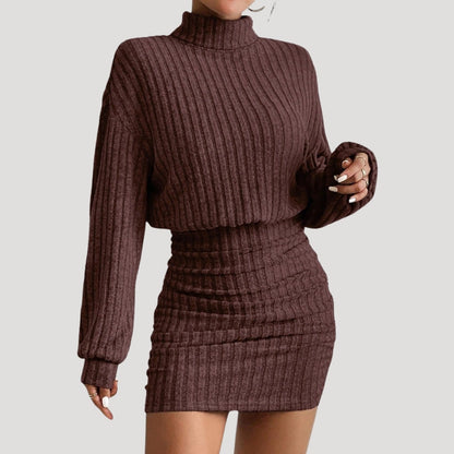 CM | Minivestido de cuello alto de punto elástico para mujer