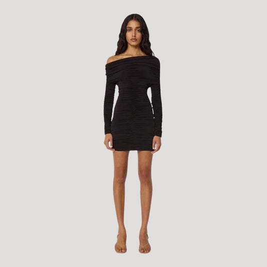 CM | Minivestido bodycon de mujer sin hombros con volantes