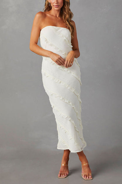 CM | BAYLIE MAXI VESTIDO SIN TIRANTES CON COSTURA VOLANTE