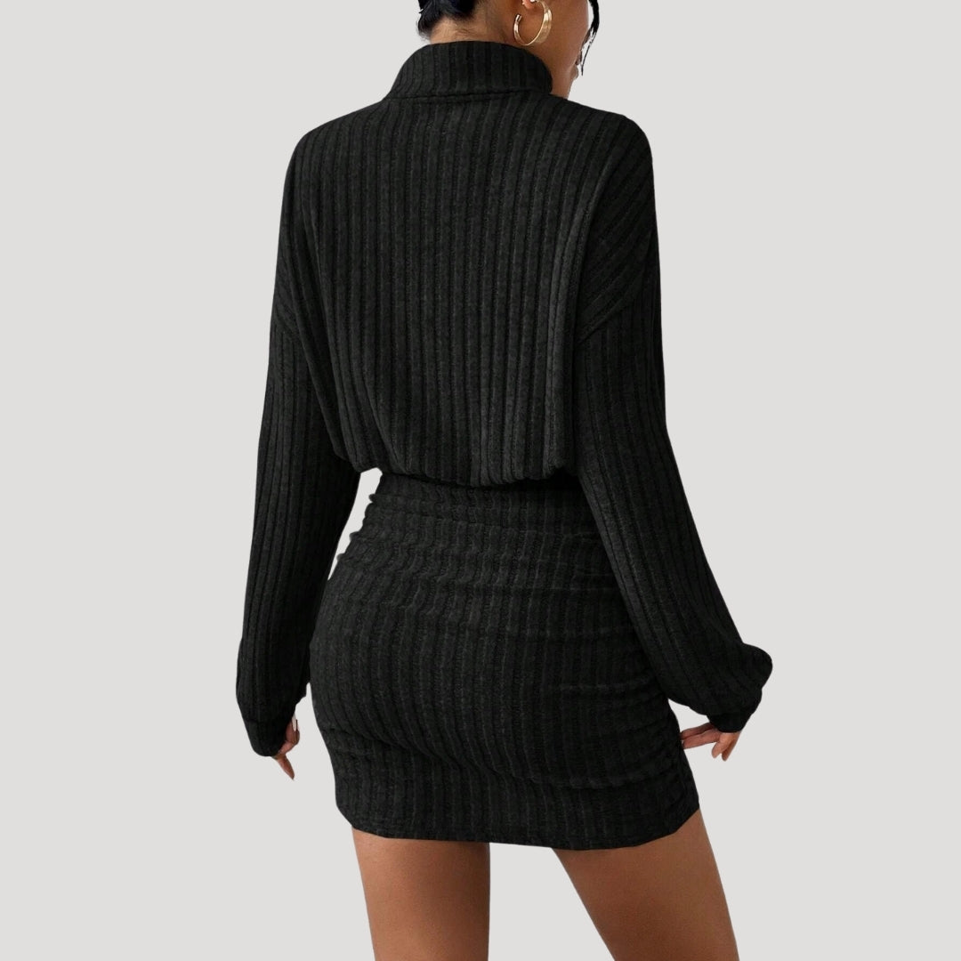 CM | Minivestido de cuello alto de punto elástico para mujer