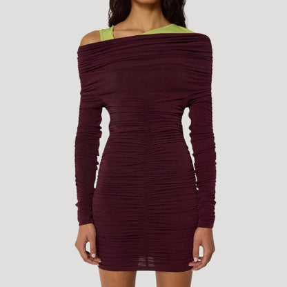 CM | Minivestido bodycon de mujer sin hombros con volantes
