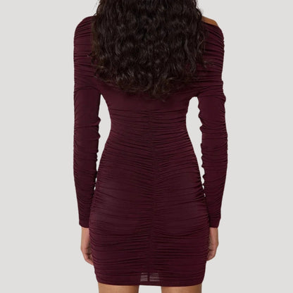 CM | Minivestido bodycon de mujer sin hombros con volantes