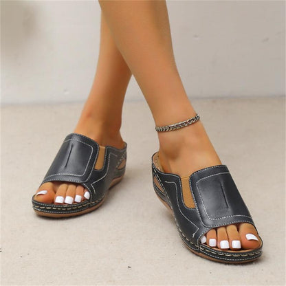 CM | Casual Verano Confort Diario Slip On Sandalias de cuero de color sólido
