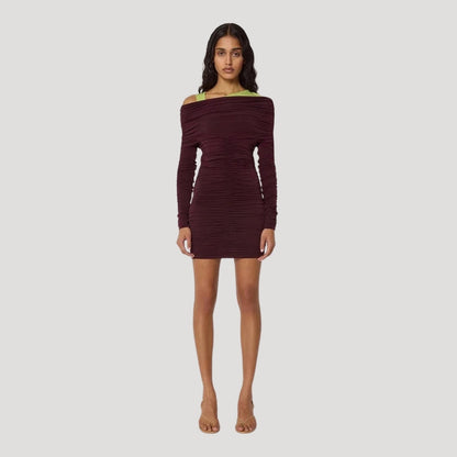 CM | Minivestido bodycon de mujer sin hombros con volantes