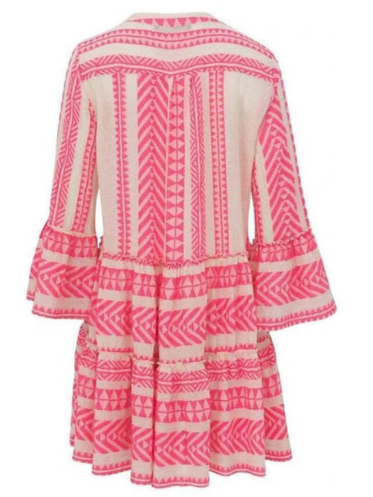 CM | Swing Vestido Corto Mini Vestido Negro Azul Rosa Rubor Verde 3/4 Longitud Manga Impresión Geométrica Primavera Verano Cuello en V Boho Flare Cuff Manga 2021 S M L XL XXL 3XL
