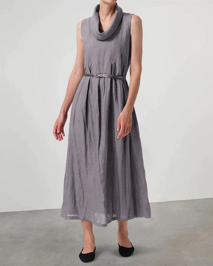CM | Vestido largo casual de algodón y lino sin mangas y escote redondo
