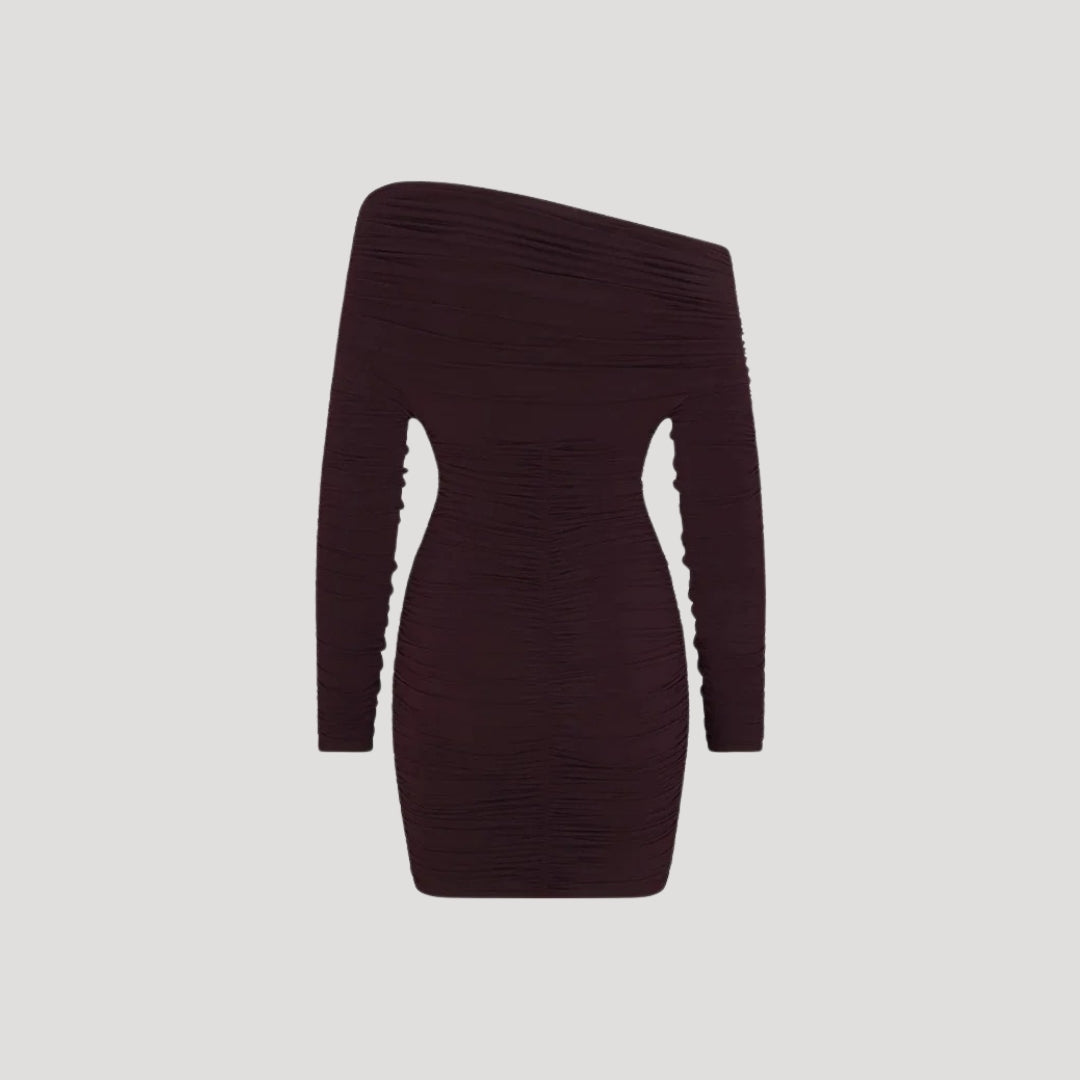 CM | Minivestido bodycon de mujer sin hombros con volantes