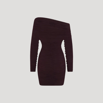 CM | Minivestido bodycon de mujer sin hombros con volantes