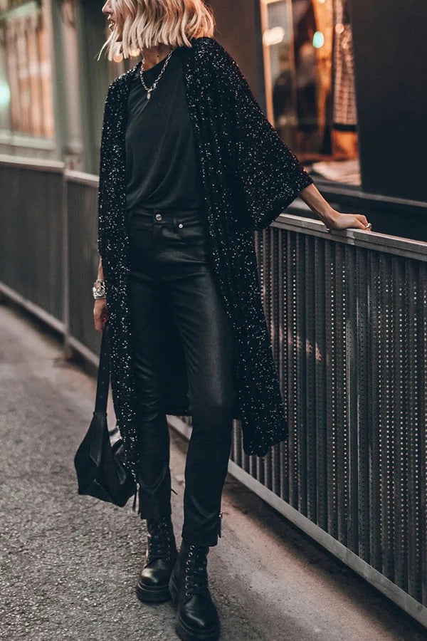 CM | Kimono de lentejuelas con mangas de campana Disco glamour