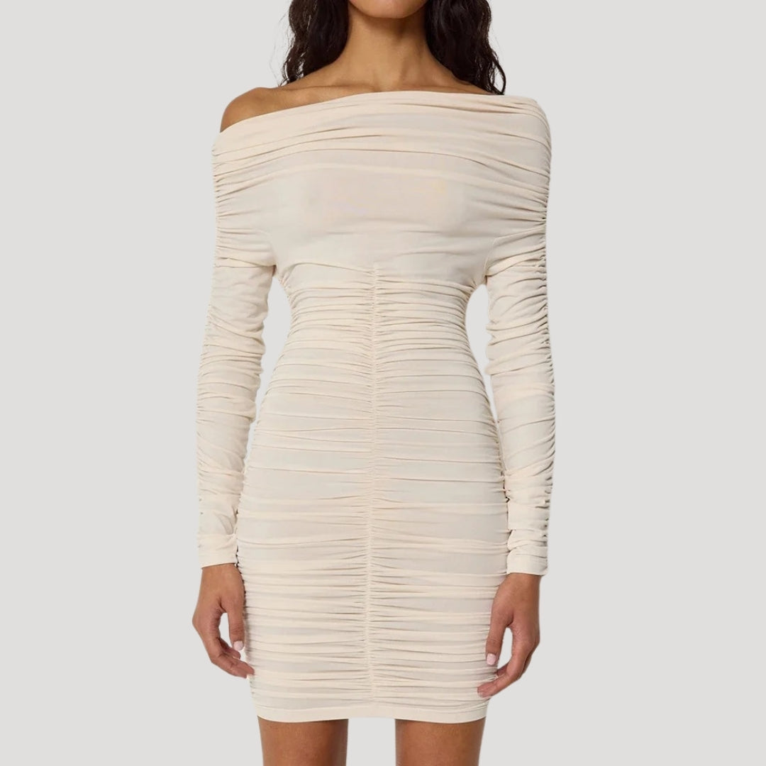 CM | Minivestido bodycon de mujer sin hombros con volantes